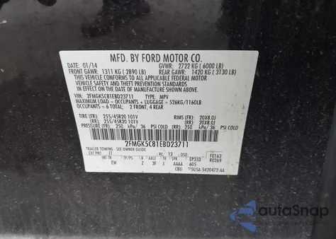 2014 Ford Flex Sel z USA, uszkodzony, nr VIN 2FMGK5C81EBD23711